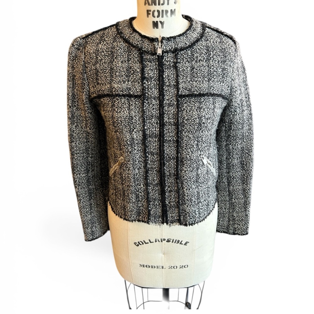 Isabel Marant Black & White Tweed Zip Jacket Lux Work Wear Date Night